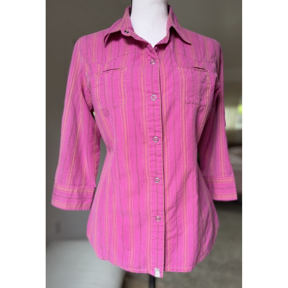The North Face Top Pink Women Small Western Snap Chevron Striped Cotton Shirt